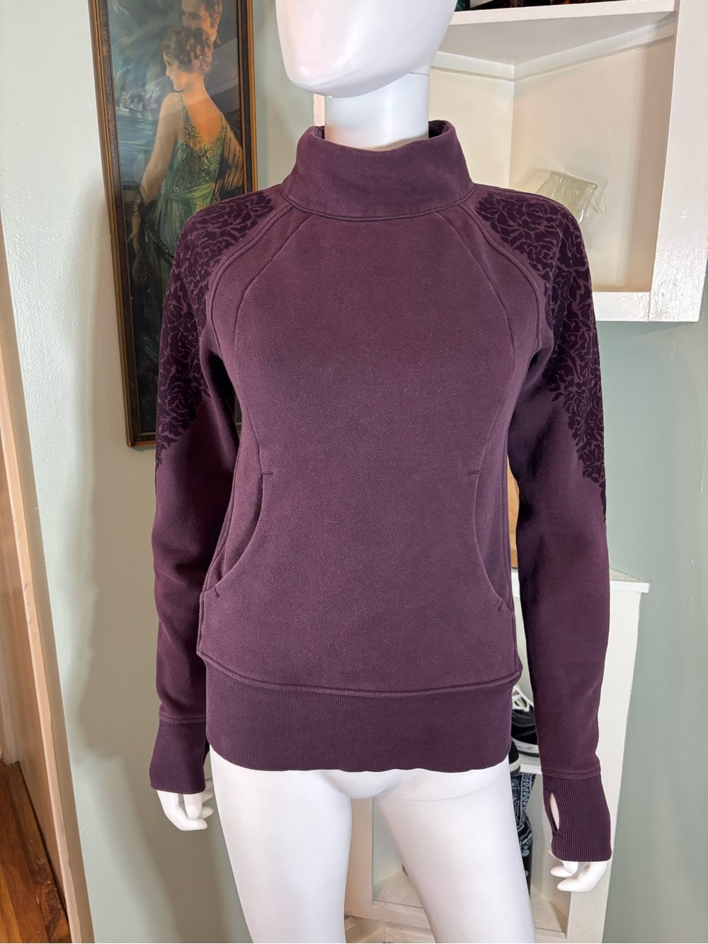 Lululemon Floral Flocked Zip Pullover Sweatshirt Black Cherry 4